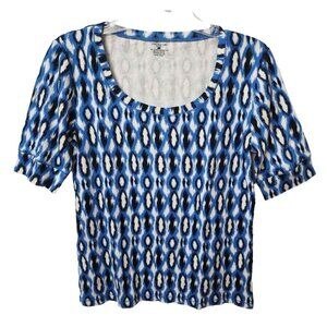 Jones New York Sport‎ Blouse Womens Large Short sleeve round neck Blue white